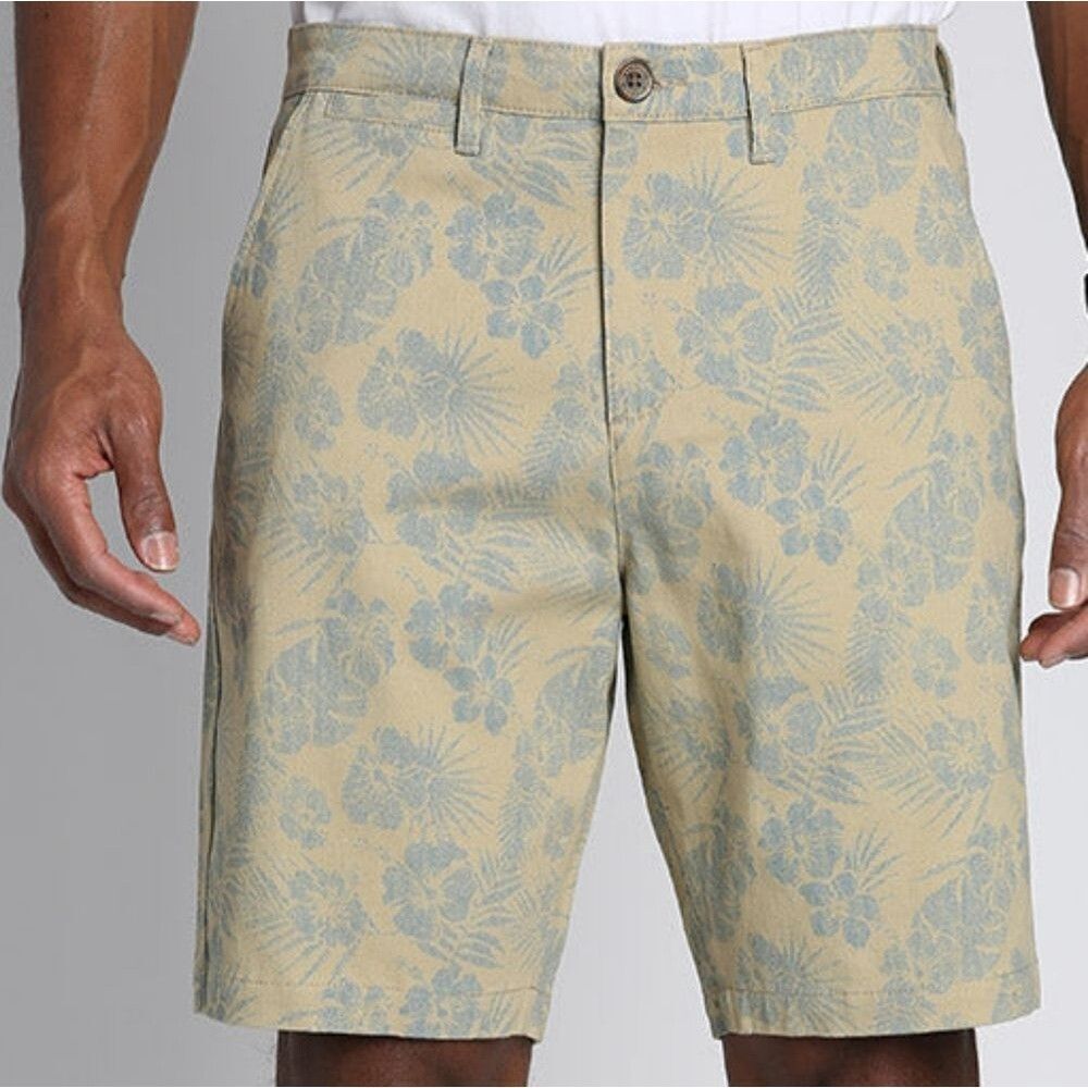 Jachs NY Bleecker Stretch Twill Chino 9" Casual Golf Shorts, Tan & Blue Hawaiian